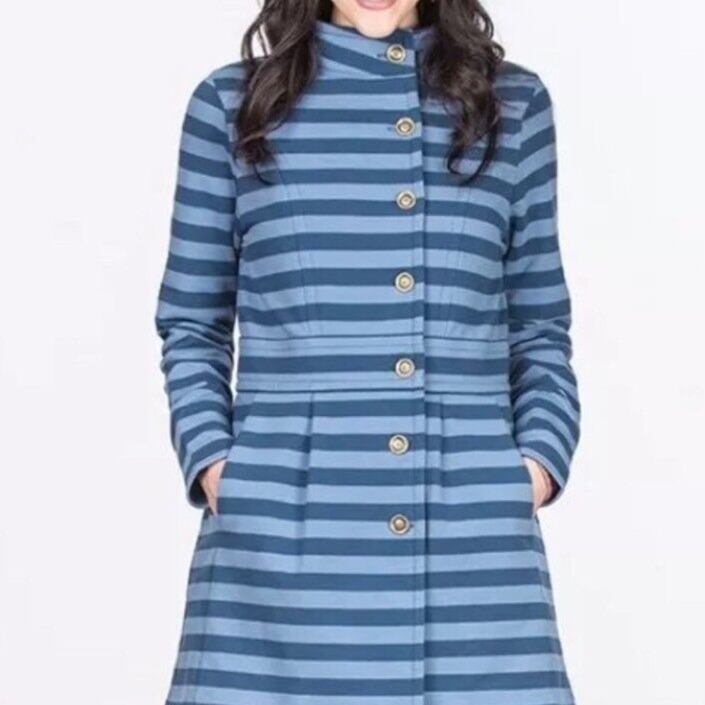 MATILDA JANE Fall Breeze Blue Striped Coat Jacket Womens Size XS